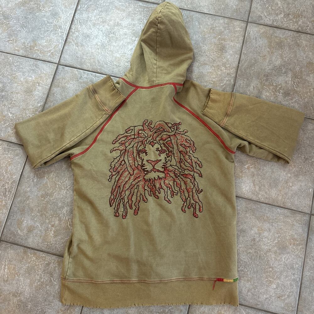 Project E Vintage Rasta Lion Embroidered Full Zip Hoodie Men’s L Green